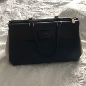 Furla Navy Blue and White Tote Bag